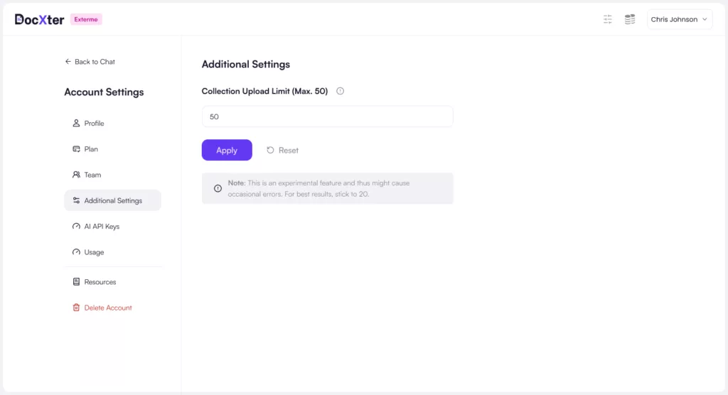 Image: Addirional Settings of DocXter