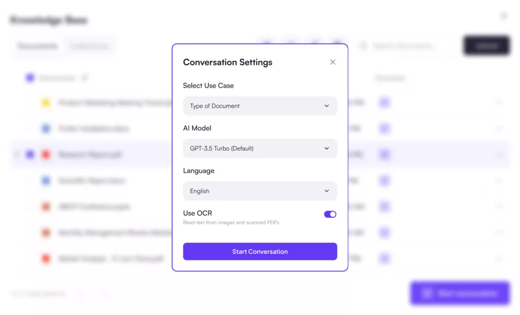 Image: Initial conversation modal 