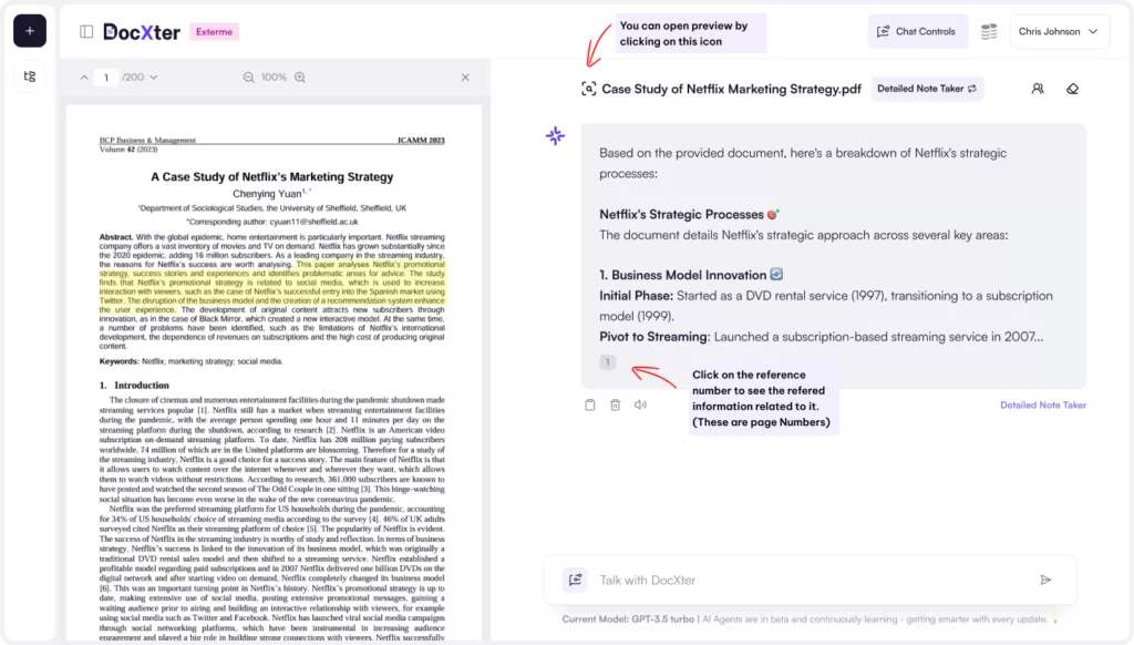 Image: Working demo image of preview and response referencing in DocXter